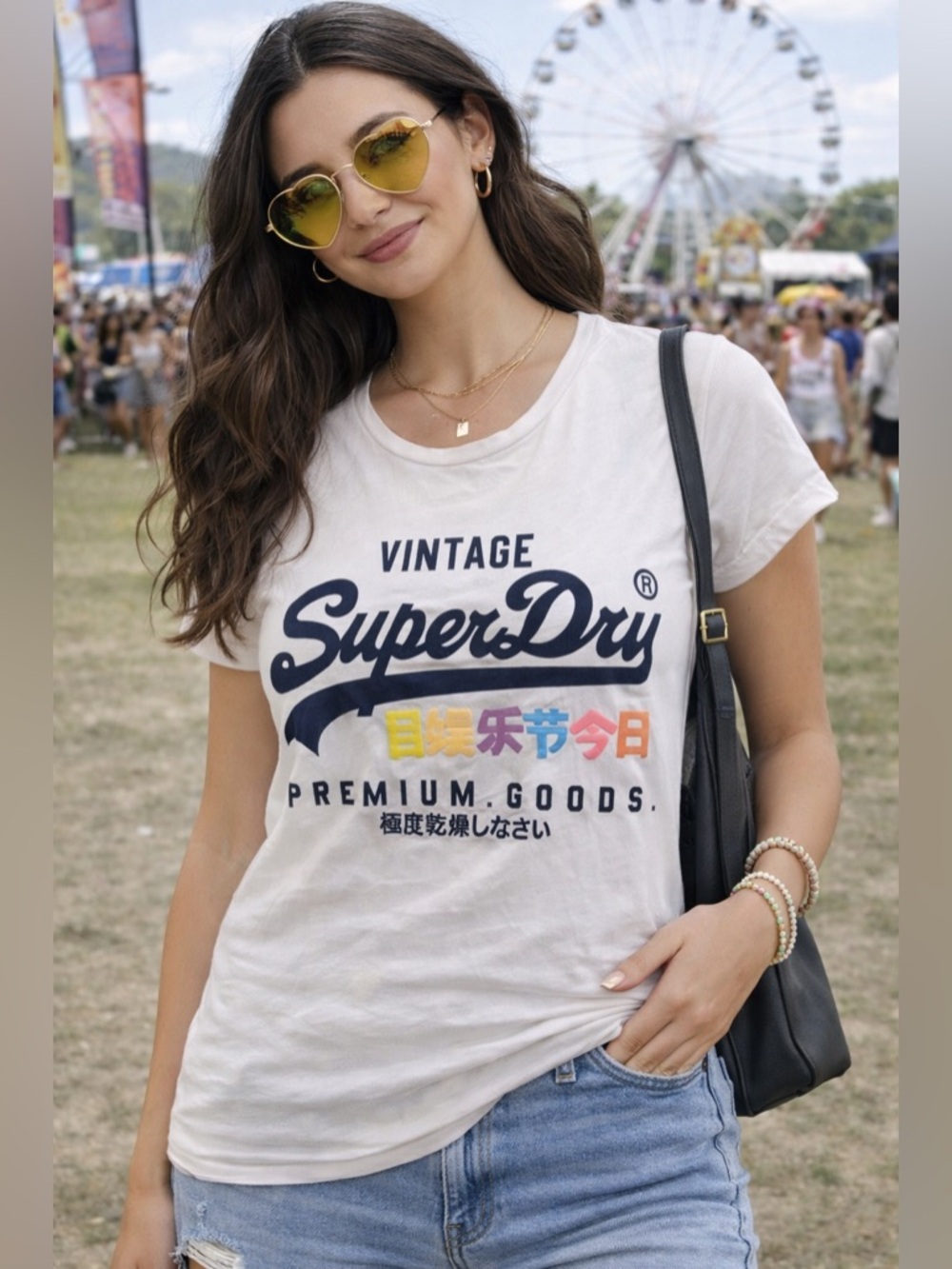 Superdry Graphic Tee White Logo T-Shirt Women’s Size 6 Festival Casual